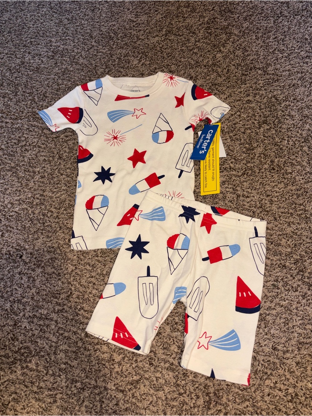 Carter's White Short-Sleeve Pajama Set with Red & Blue Summer Prints